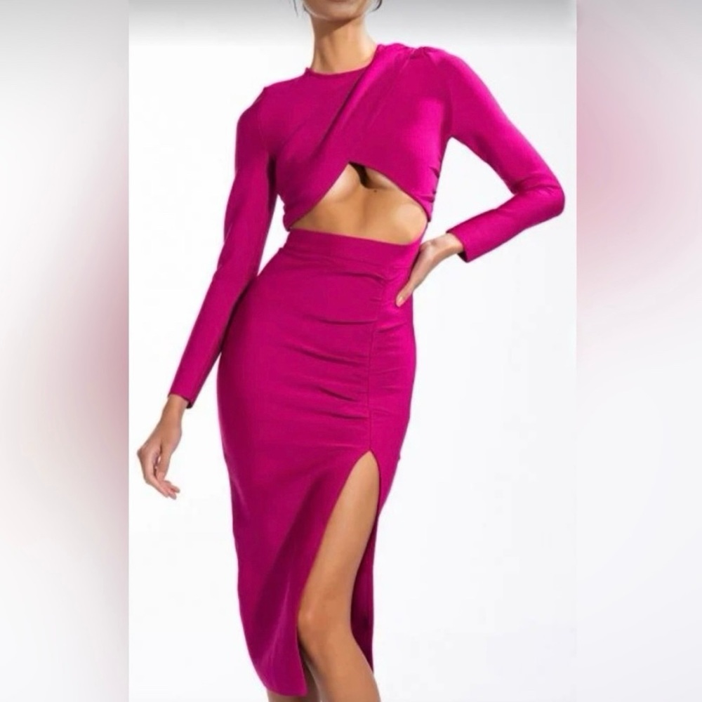 NWT AKIRA Cut Out Bandage Long Sleeve Midi Dress Dark Pink Small